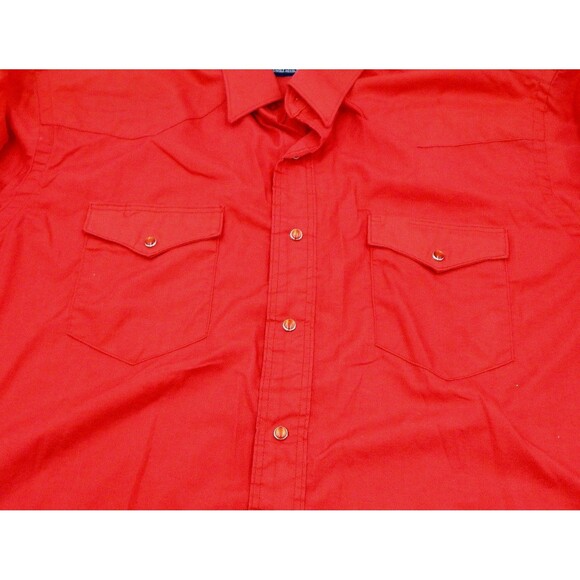 Wrangler Pearl Snap Button Red Shirt Cowboy Cut 1980s Regular Fit XLong Tails - Picture 5 of 11